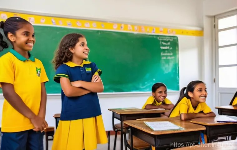 방과후지도사와 공립 사립 학교 차이 - **A Vibrant Brazilian Public School Classroom**
    "A cheerful and diverse group of Brazilian child...