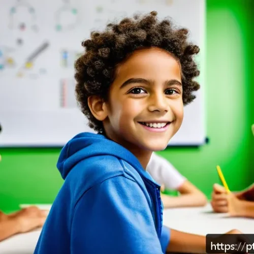 Home 15 방과후지도사로서의 문제 해결 능력 키우기 - A lively classroom scene in a modern Brazilian school where a diverse group of children aged 8-12 en...
